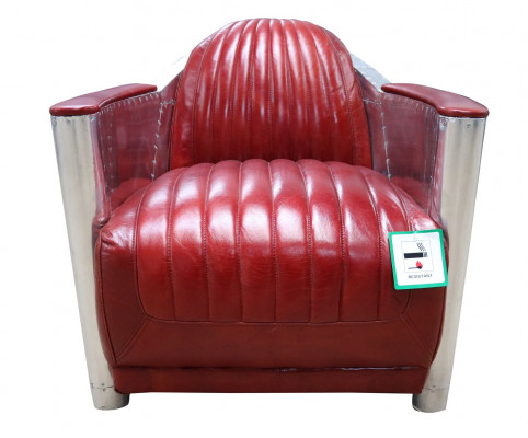 Echtlederen aluminium fauteuil Cognac Vliegtuigstoel Aviator Loungestoel Nieuw
