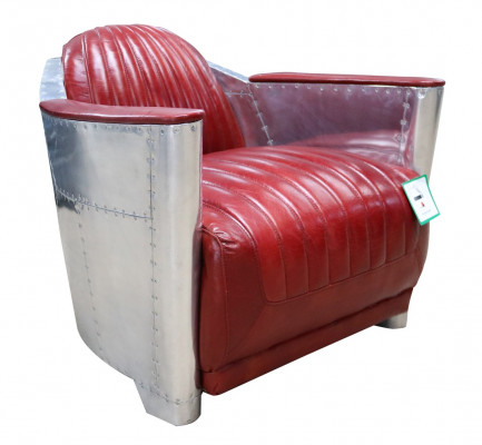 Echtlederen aluminium fauteuil Cognac Vliegtuigstoel Aviator Loungestoel Nieuw