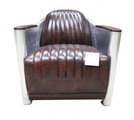 Echtleren Vintage Chromestoel Ontwerpstoel Vliegtuig Aviator Leder