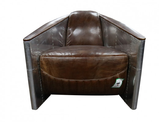 Vliegtuigbank Fauteuil Echt leer Bank club Lounge Vintage Aluminium Vliegtuig Retro