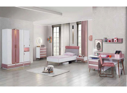 Compleet kinderkamer jeugdkamer set tafel bed kast commode 5-delig.