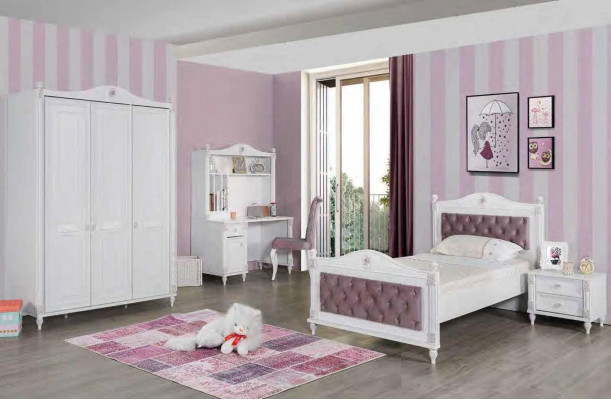 Jongerenkamer Bed Nachtkastje Kledingkast Bureau Slaapkamer 4-delige set