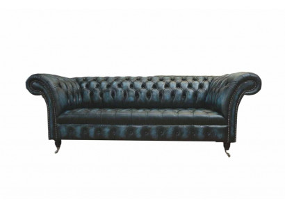 Klassieke 3-zits bank Gestoffeerde zitplaats Chesterfield Stoffen Leren Blauw