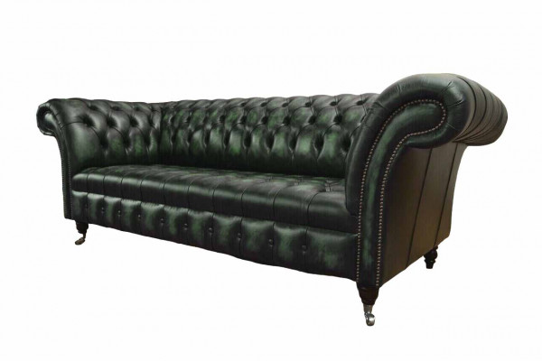 Chesterfield Bank Bank Bekleding 3-zits Leren Bank Groene Zithoek Nieuw