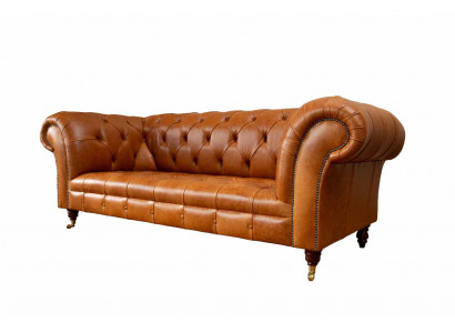 Cognac bank 3-zits gestoffeerde sofa's ontwerp luxe meubels lederen bankstellen driezits.