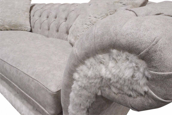 Modern driepersoons design gestoffeerde textiele bank 3-zitter woonkamerbank Chesterfield Beige