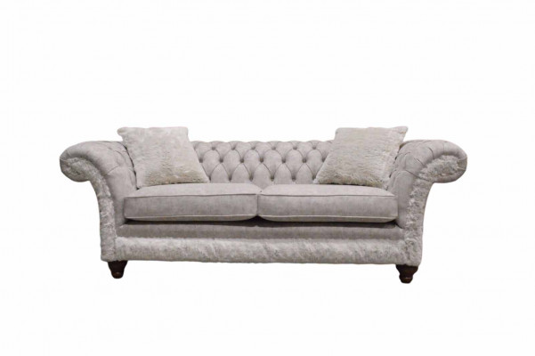 Modern driepersoons design gestoffeerde textiele bank 3-zitter woonkamerbank Chesterfield Beige