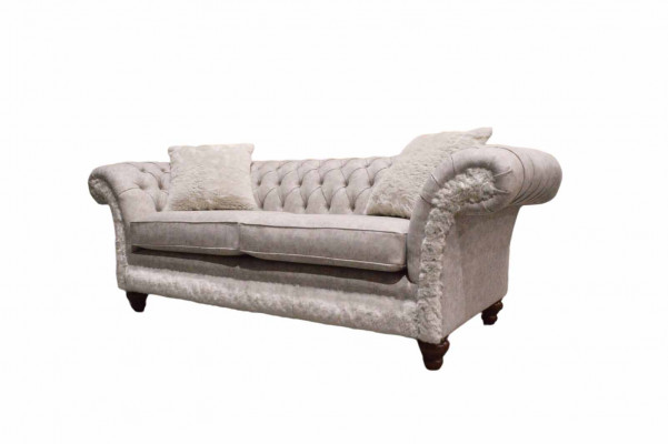 Modern driepersoons design gestoffeerde textiele bank 3-zitter woonkamerbank Chesterfield Beige