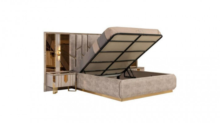 Slaapkamer tweepersoonsbed set Bed Nachtkastjes 3-delig Beige Luxe
