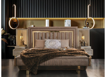 Complete slaapkamermeubels Tweepersoonsbed Bed Nachtkastjes Beige 3-delig
