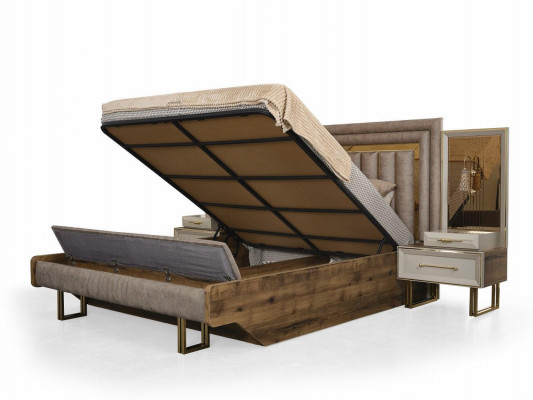 Complete slaapkamermeubels Tweepersoonsbed Bed Nachtkastjes Beige 3-delig