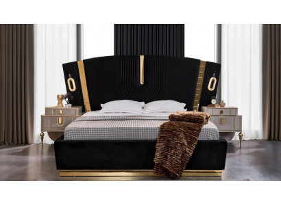 Slaapkamer tweepersoons bed set bed nachtkastjes 3-delig luxe zwart