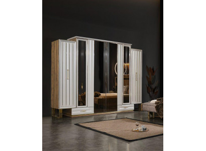 Garderobekast Luxe kledingkast Houten kast met spiegel Beige