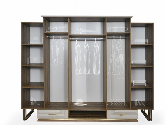 Garderobekast Luxe kledingkast Houten kast met spiegel Beige