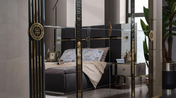Luxe slaapkamermeubilair tweepersoonsbed nachtkastjes Grijs 4-delig kast bed