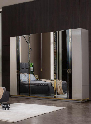 Garderobekast Kledingkast Moderne houten kast met spiegel Grijs