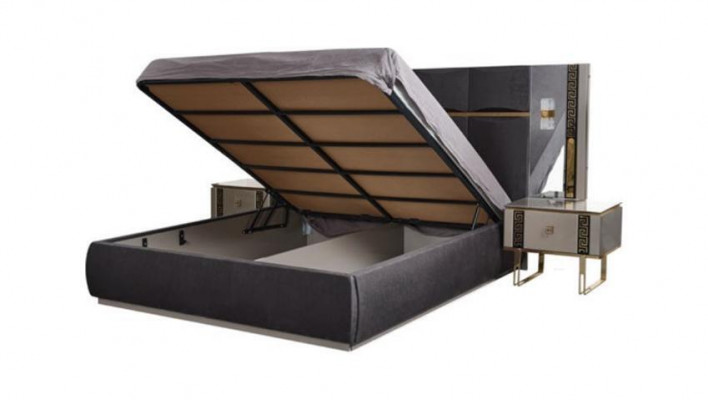 Luxe slaapkamermeubilair tweepersoonsbed nachtkastjes Grijs 4-delig kast bed