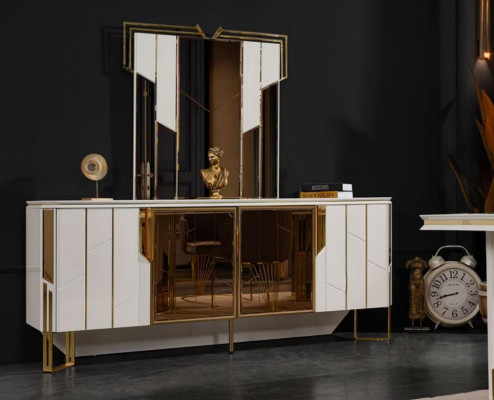 Luxe dressoir met spiegel commode kast hout wit ontwerp