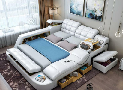 Bed dubbele planken lederen gestoffeerde bedden multifunctioneel met massagemogelijkheid Nieuw