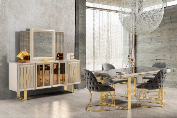 Luxe eetkamerset eethoek eetkamermeubilair eettafel stoelen set 9-delig beige