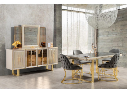 Luxe eetkamerset eethoek eetkamermeubilair eettafel stoelen set 9-delig beige
