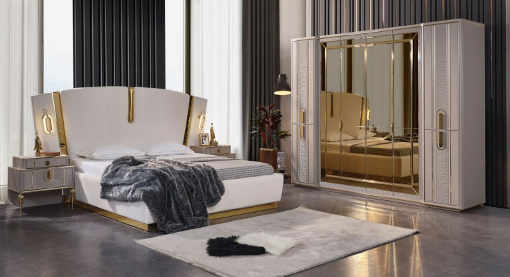 Tweepersoonsbed set Slaapkamer Bed Nachtkastjes 4-delig Beige Kast