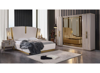 Tweepersoonsbed set Slaapkamer Bed Nachtkastjes 4-delig Beige Kast