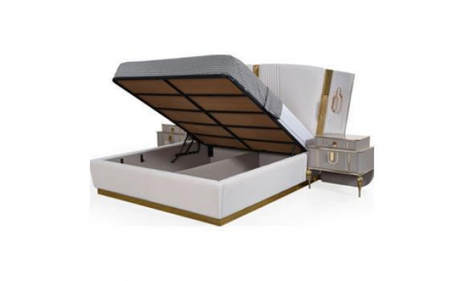 Tweepersoonsbed set Slaapkamer Bed Nachtkastjes 4-delig Beige Kast