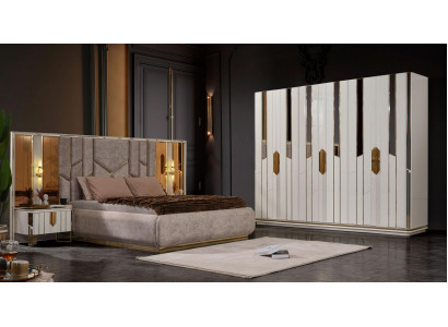 Complete slaapkamer met tweepersoonsbed, kast en nachtkastjes. Wit, 4-delig.