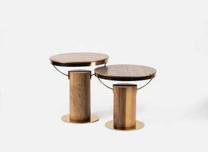 2x Rund Bijzettafel Bruin Woonkamer Koffietafel Design Modern