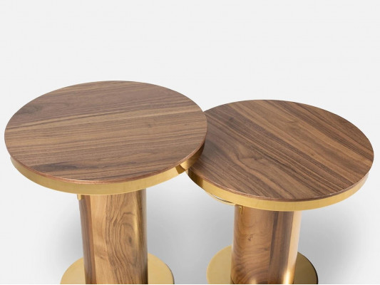 2x Rund Bijzettafel Bruin Woonkamer Koffietafel Design Modern