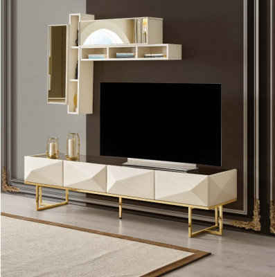 Sideboard RTV Lowboard Woonkamer TV-standaard Kast Hout Beige Planken