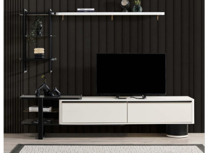 Woonkamer RTV Lowboard TV-standaard kast hout wit planken woonwand