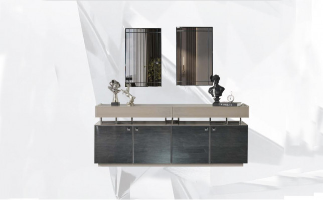 Dressoir met spiegel Dressoir set Kast Modern Commode Grijs