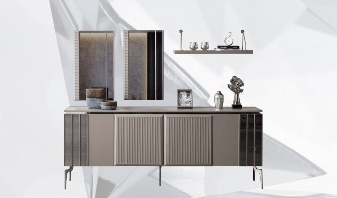 Garnituur dressoir met spiegelkast grijze dressoir hout