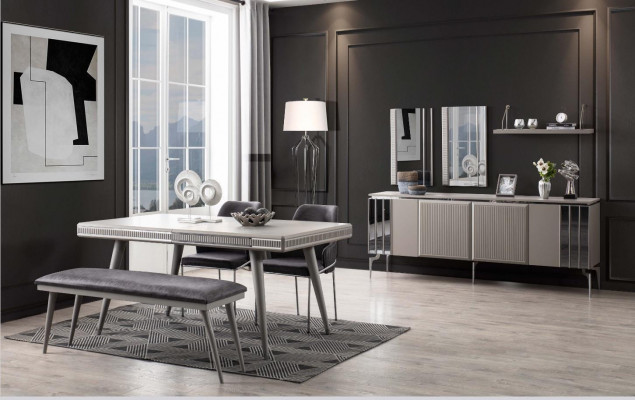 Garnituur dressoir met spiegelkast grijze dressoir hout