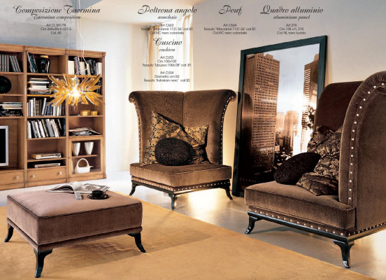 Woonkamer modern design woonkamer wandmeubel 3-delig kruk 2 fauteuils meubels Italië