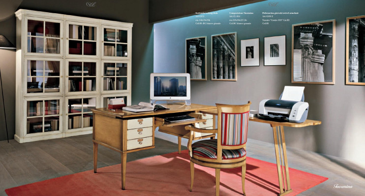 Kantoorset houten tafel stoel bureau plank kasten 2-delig Italiaanse meubels