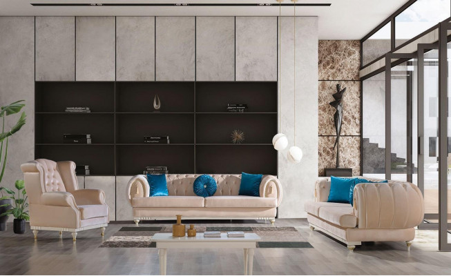 Beige bankstel 3+2+1 zits luxe gestoffeerde bankstellen Stijlvolle meubels