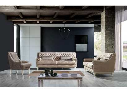 Beige Chesterfield bankstel 4+3 zits Stijlvolle fauteuil ontwerp set