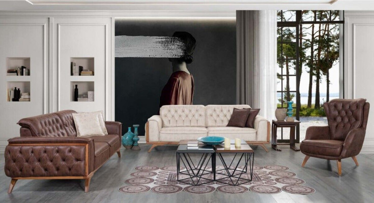 Chesterfield kunstleren bankstel Moderne driezits designerstoel 3-delig