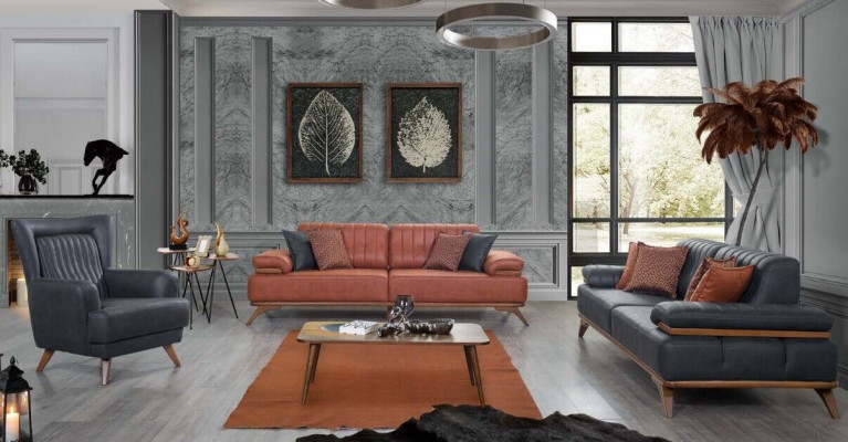 Ontwerper woonkamer set kunstleer banken leren fauteuil 3-delige meubelset