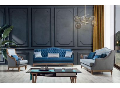 Moderne Blauwe Chesterfield bankstel Designer Driepersoons Luxe Fauteuil