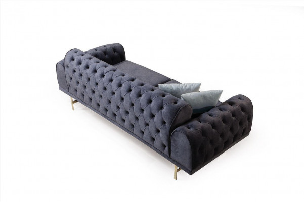 Blauwe driezits luxe bankstel voor de woonkamer met 3-zitter gestoffeerde banken.