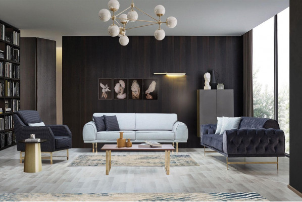 Grijze moderne 3-zits designer woonkamerbank luxe gestoffeerde bank