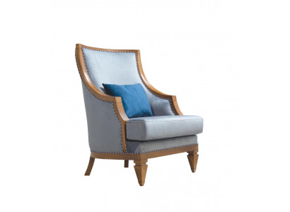 Moderne grijze fauteuil van textiel met één zitplaats van leer voor in de woonkamer, nieuw.