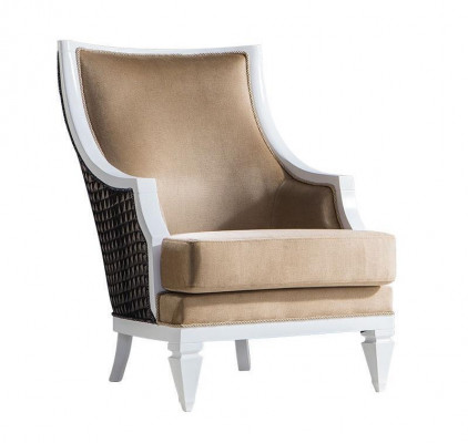 Lichtbeige fauteuil met armleuning, eenzits, houten frame houten armstoel