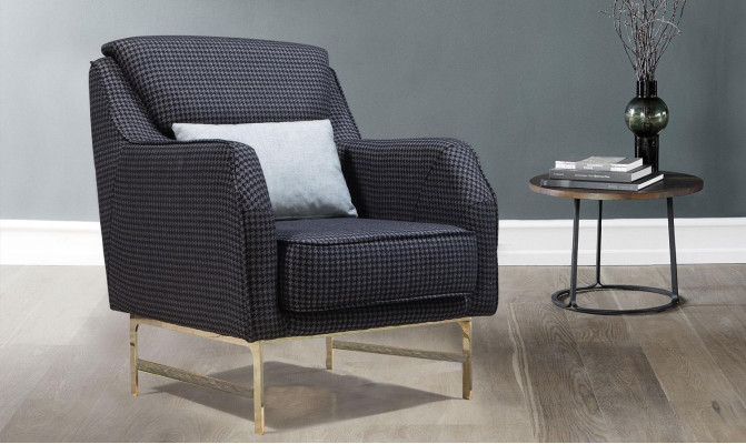 Grijze fauteuil van roestvrij staal, eenzitter woonkamer fauteuil met armleuning nieuw