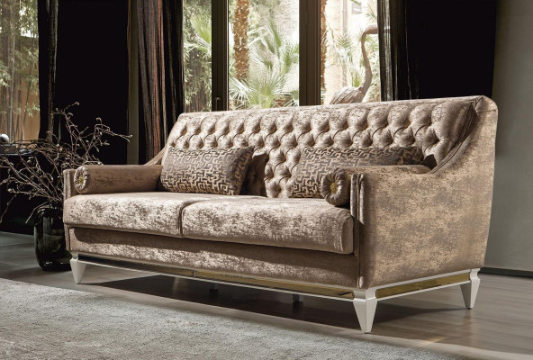 Beige 3-zits stoffen bank Chesterfield Driezitsbank Beklede Banken 3-zits