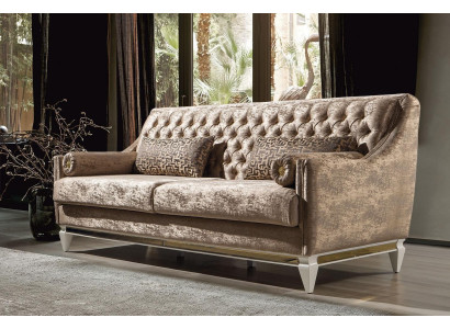 Beige 3-zits stoffen bank Chesterfield Driezitsbank Beklede Banken 3-zits